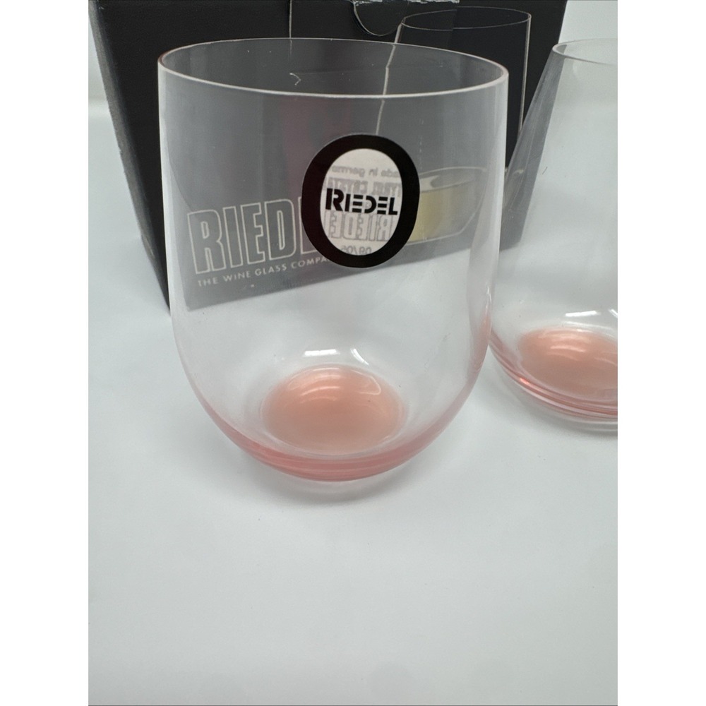 Riedel Wine "O" Wine Glass Chardonnay Viognier 2 PINK Glasses New Breast Cancer - Picture 9 of 11